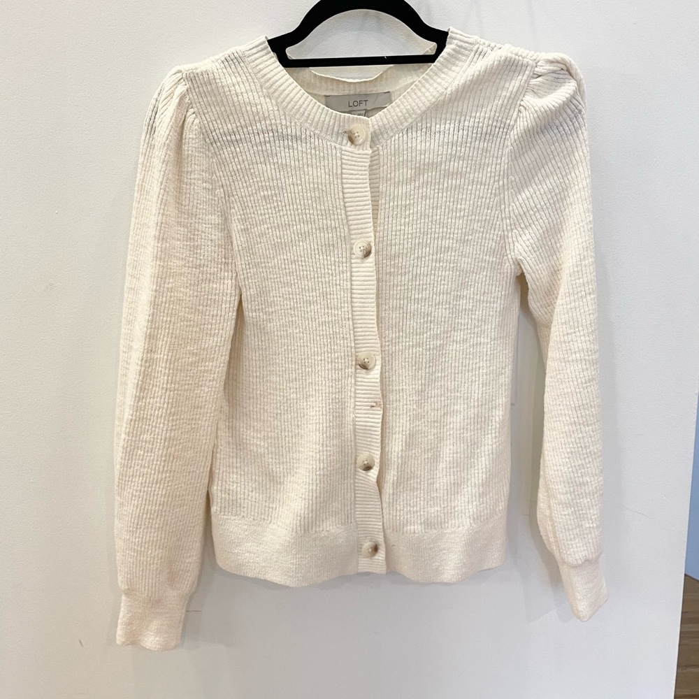 LOFT - Cream Button-Up Cardigan - Picture 2 of 5